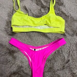 Neon Yellow Pink Bikini Set